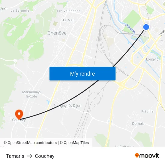 Tamaris to Couchey map
