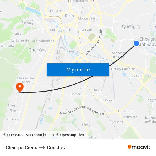 Champs Creux to Couchey map