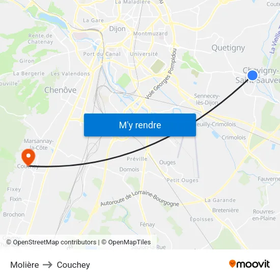 Molière to Couchey map