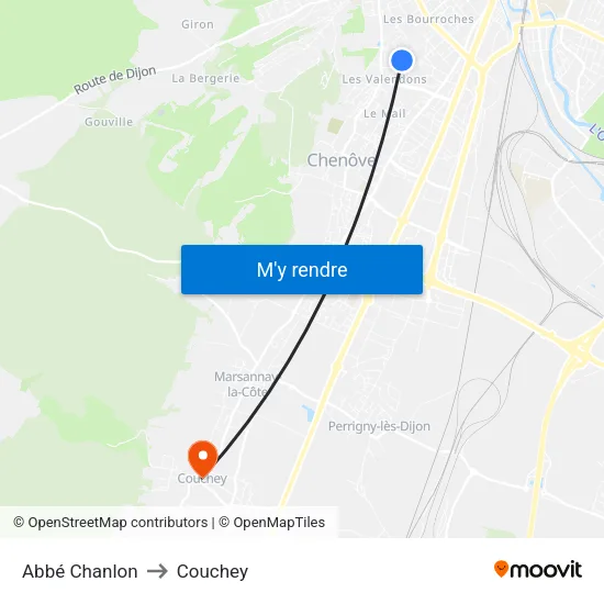 Abbé Chanlon to Couchey map