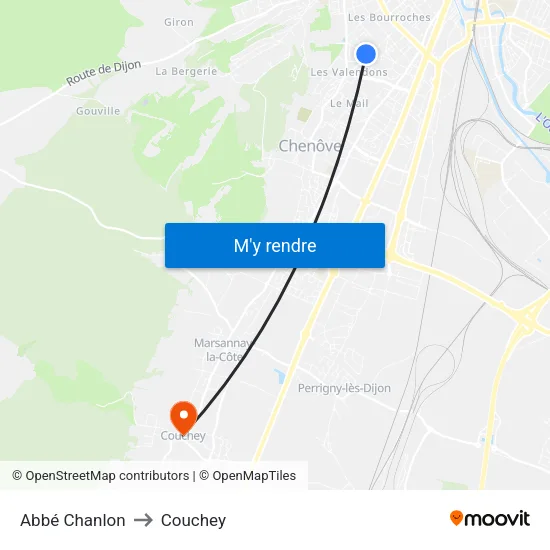 Abbé Chanlon to Couchey map