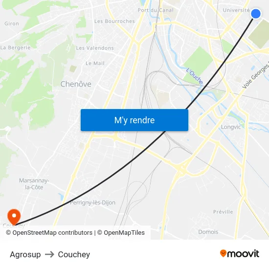 Agrosup to Couchey map