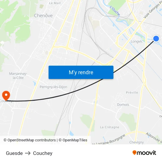 Guesde to Couchey map