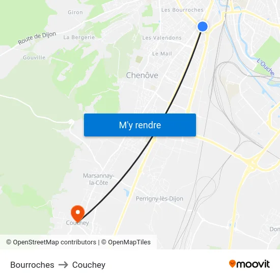 Bourroches to Couchey map