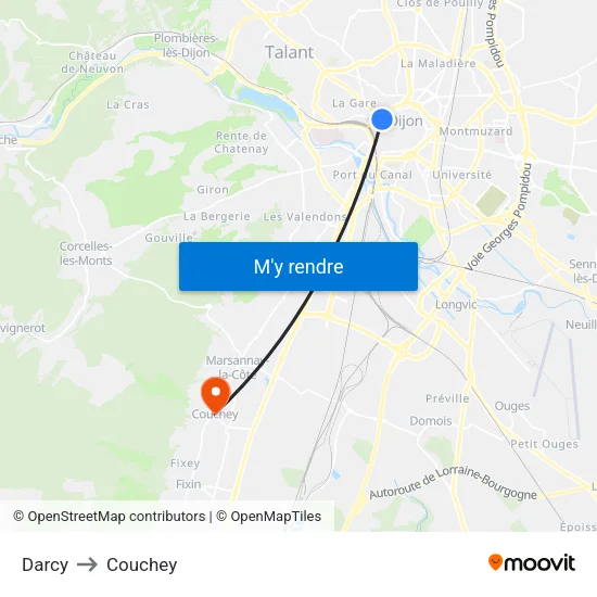 Darcy to Couchey map