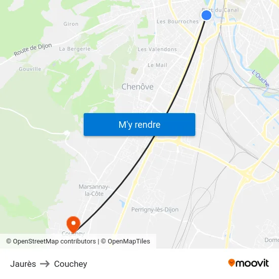 Jaurès to Couchey map