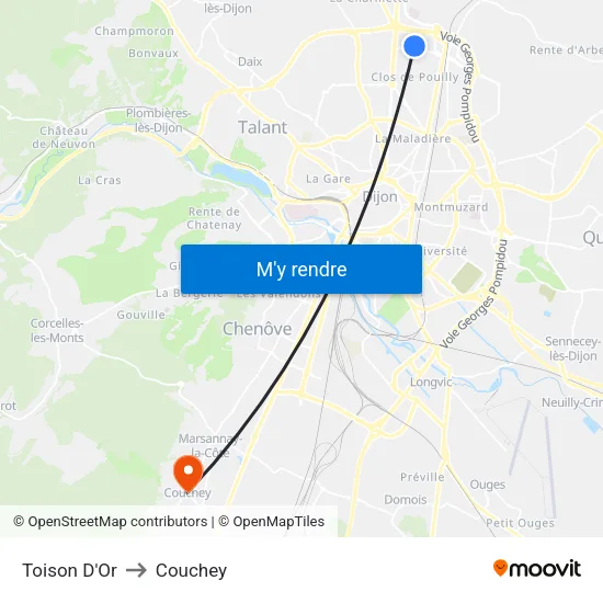 Toison D'Or to Couchey map