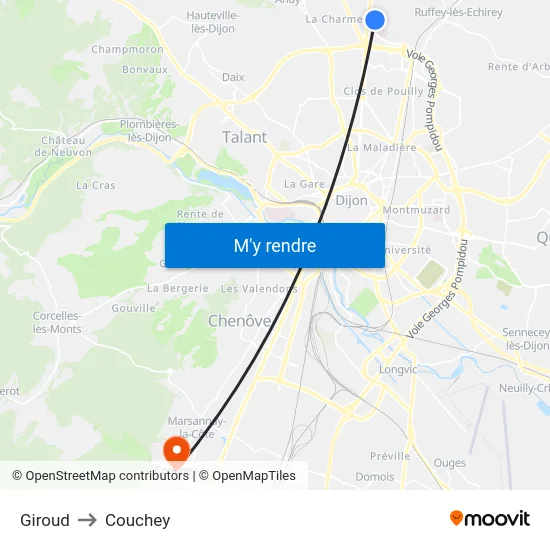 Giroud to Couchey map