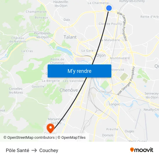Pôle Santé to Couchey map