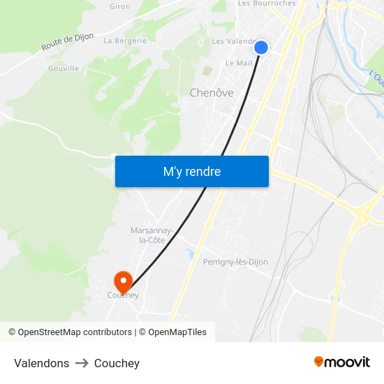 Valendons to Couchey map