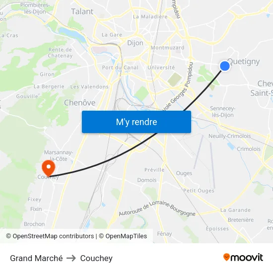Grand Marché to Couchey map