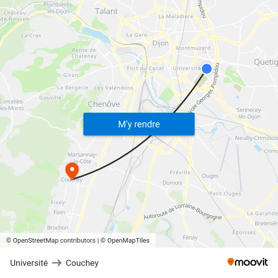 Université to Couchey map