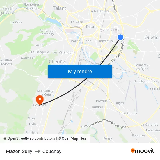 Mazen Sully to Couchey map