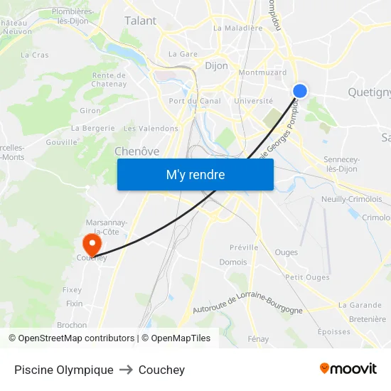 Piscine Olympique to Couchey map