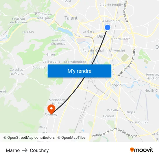 Marne to Couchey map