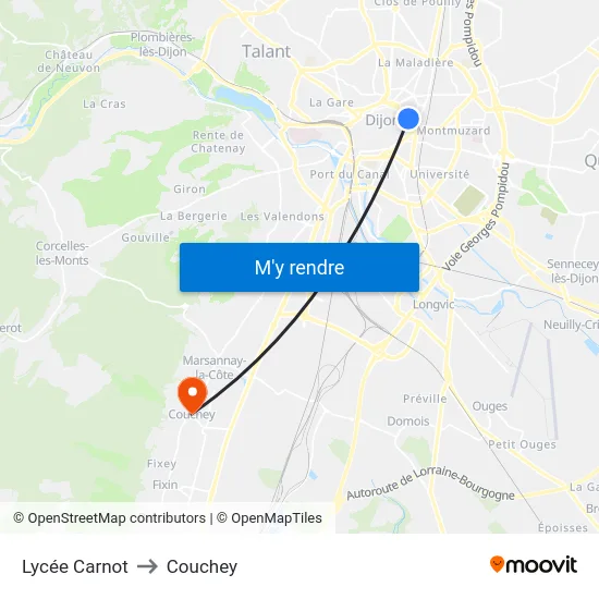 Lycée Carnot to Couchey map