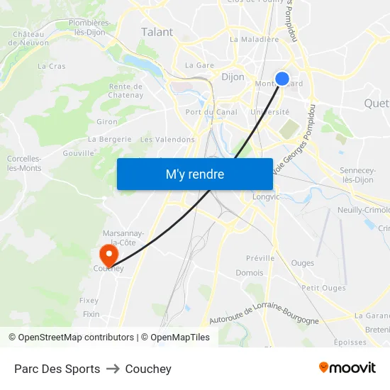 Parc Des Sports to Couchey map