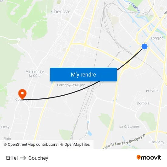 Eiffel to Couchey map