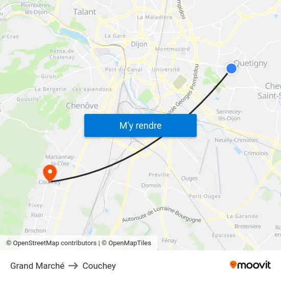 Grand Marché to Couchey map