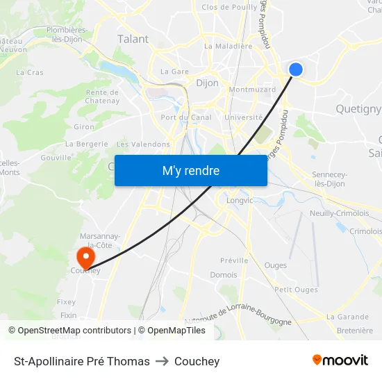 St-Apollinaire Pré Thomas to Couchey map