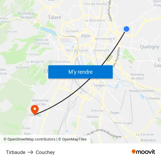 Tirbaude to Couchey map