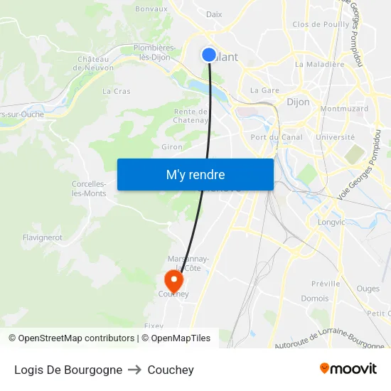 Logis De Bourgogne to Couchey map