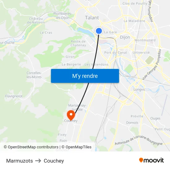 Marmuzots to Couchey map
