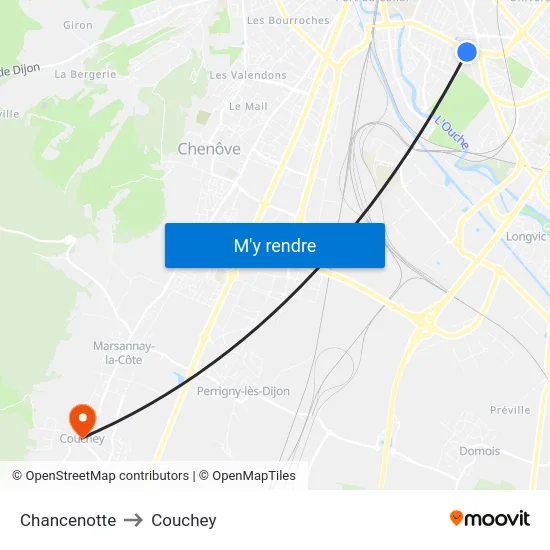 Chancenotte to Couchey map