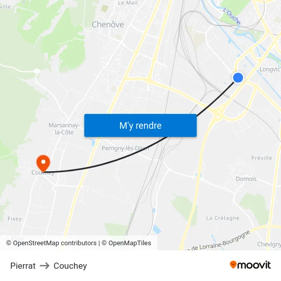Pierrat to Couchey map