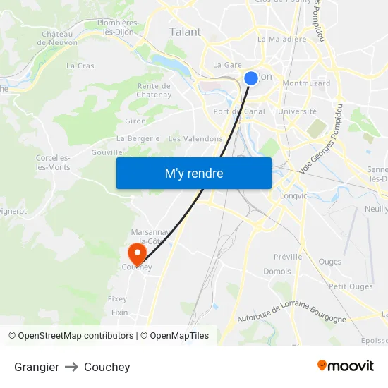 Grangier to Couchey map