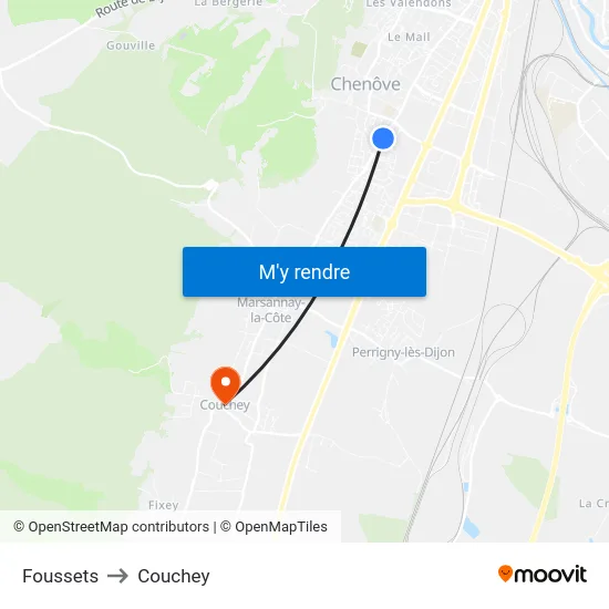 Foussets to Couchey map