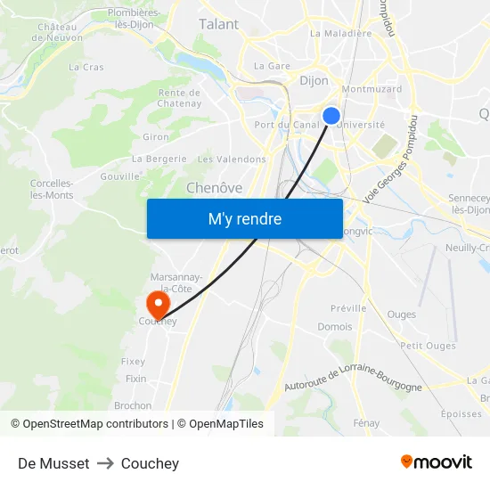 De Musset to Couchey map