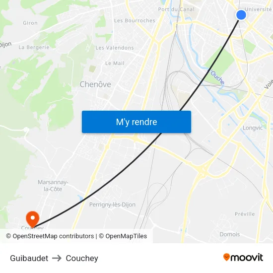 Guibaudet to Couchey map