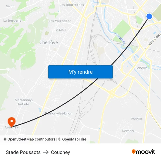 Stade Poussots to Couchey map