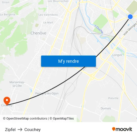 Zipfel to Couchey map