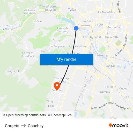 Gorgets to Couchey map