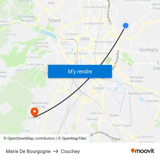 Marie De Bourgogne to Couchey map