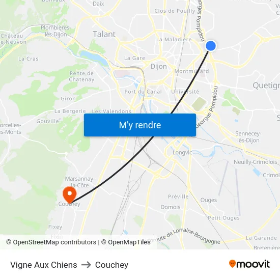 Vigne Aux Chiens to Couchey map