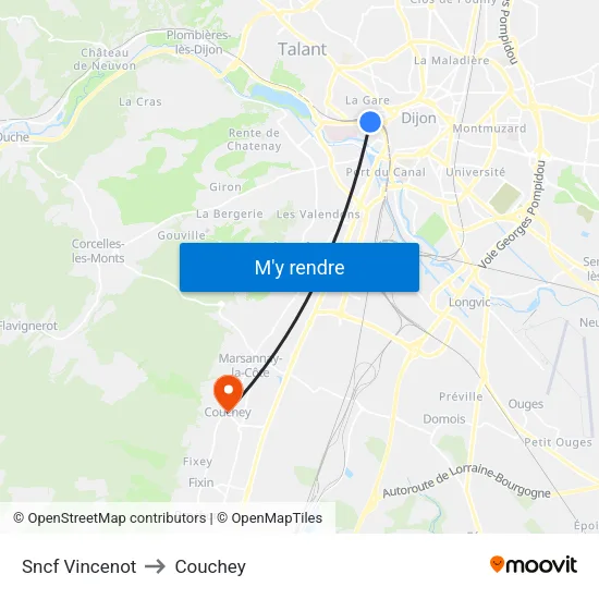Sncf Vincenot to Couchey map