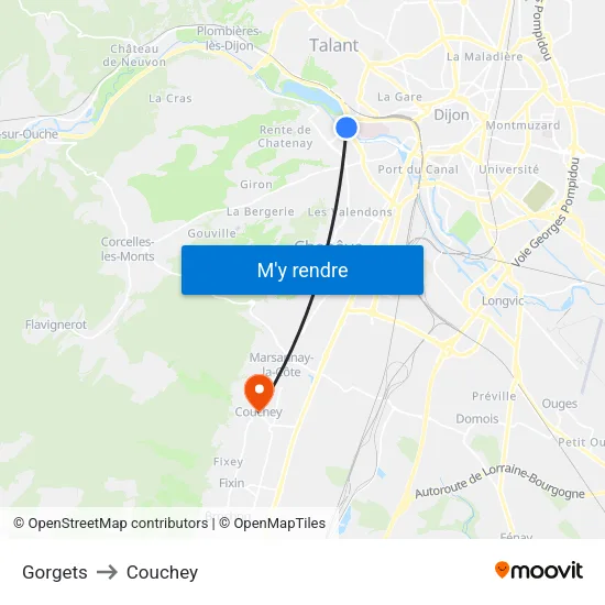 Gorgets to Couchey map