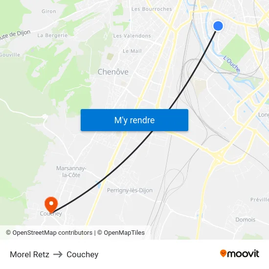 Morel Retz to Couchey map