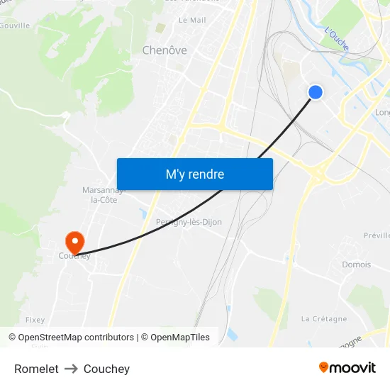 Romelet to Couchey map
