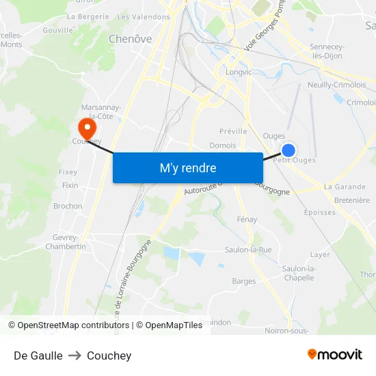 De Gaulle to Couchey map