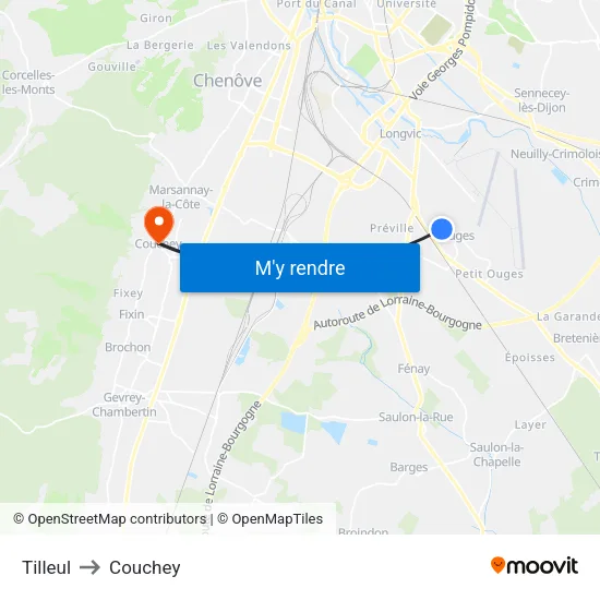 Tilleul to Couchey map