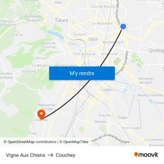 Vigne Aux Chiens to Couchey map