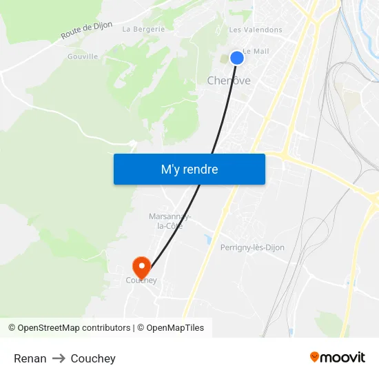 Renan to Couchey map
