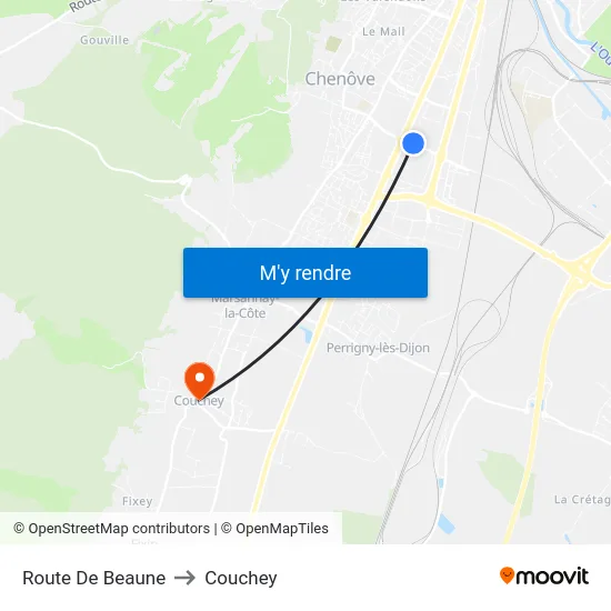 Route De Beaune to Couchey map
