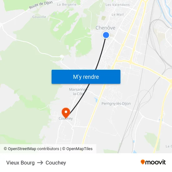 Vieux Bourg to Couchey map