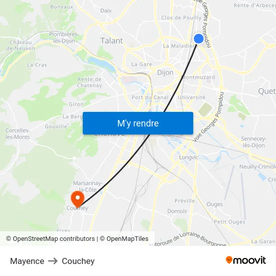 Mayence to Couchey map