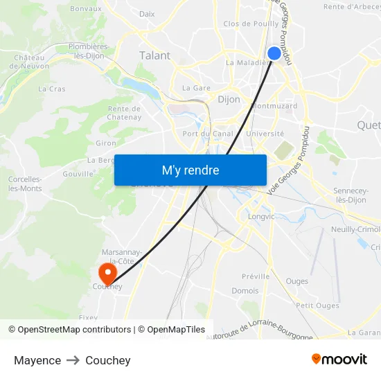 Mayence to Couchey map